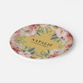 水彩ガーリーフローラ誕生日ピンクのシック ペーパープレート (アングル)