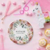 水彩ガーリーフローラ誕生日ピンクのシック ペーパープレート (パーティー)