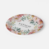 水彩ガーリーフローラ誕生日ピンクのシック ペーパープレート (アングル)