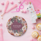 水彩ガーリーフローラ誕生日ピンクのシック ペーパープレート (パーティー)