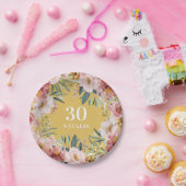 水彩ガーリーフローラ誕生日ピンクのシック ペーパープレート (パーティー)