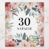 水彩ガーリーフローラ誕生日ピンクのシック ワインラベル (シングルラベル)