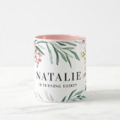 水彩ガーリーフローラ30歳のピンク色のシック マグカップ (中央)