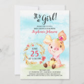 水彩ガールの豚の赤ちゃんシャワー農場招待状 招待状 (正面)