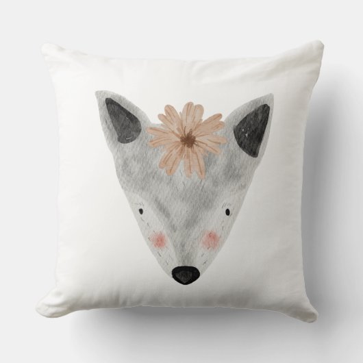 水彩ガールらしいベイビー動物ホワイトグレー保育園 クッション (正面)