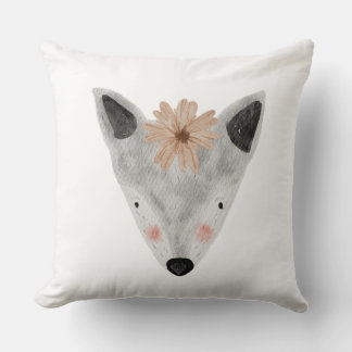 水彩ガールらしいベイビー動物 ホワイト グレー ぬいぐるみ クッション