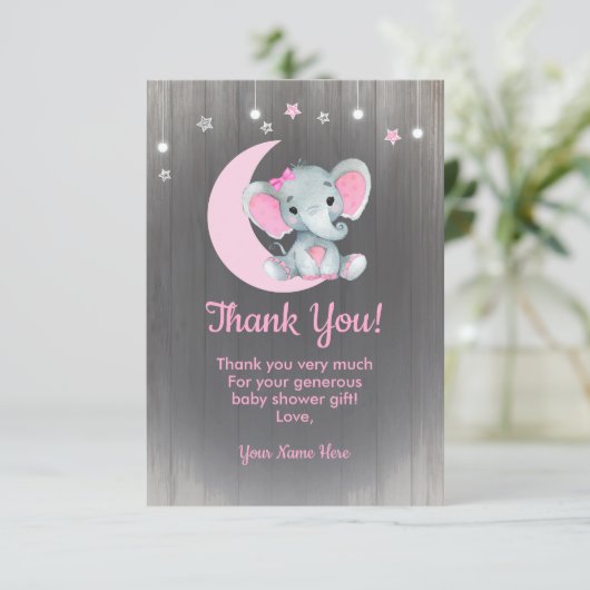 水彩ガールエレファントサンキューカードピンク サンキューカード (スタンド正面)