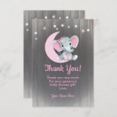 水彩ガールエレファントサンキューカードピンク サンキューカード (正面/裏面)