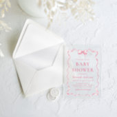 水彩ガールリボン赤面ピンクボウ赤ちゃんシャワー アクリル招待状