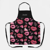 水彩キスとハート モノグラムの エプロン (正面)