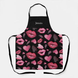 水彩キスとハート モノグラムの エプロン