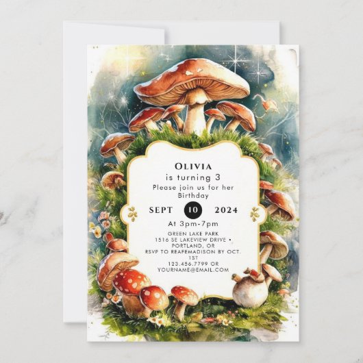 水彩キッズきのこ誕生日 招待状 (正面)