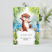 水彩キッズオッター誕生日 サンキューカード (スタンド正面)