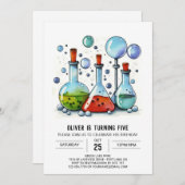 水彩キッズラボサイエンティスト誕生日 招待状 (正面/裏面)