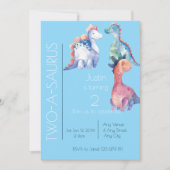 水彩キッズ恐竜ターニング2誕生日 招待状 (正面)