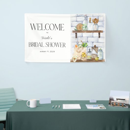 水彩キッチンシーンブライダルシャワーへようこそ 横断幕 (トレードショー)