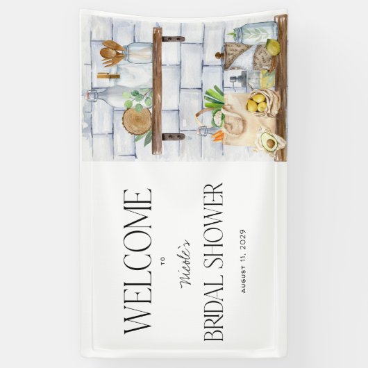 水彩キッチンシーンブライダルシャワーへようこそ 横断幕 (縦)