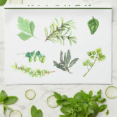 水彩キッチンハーブ緑パーソナライズされた キッチンタオル (折り畳み)