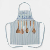 水彩キッチンモノグラム用品ブルーモダンル エプロン (正面)