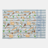 水彩キッチンモノグラム用品ブルーモダンル キッチンタオル (横)