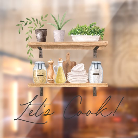 水彩キッチン器具とハウスプラント引用文 ウィンドウサイン (シート2)