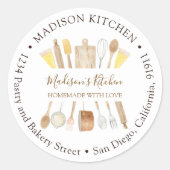 水彩キッチン料理器具差出人住所 ラウンドシール (正面)