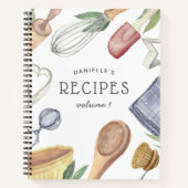 水彩キッチン用品パーソナライズされたレシピ ノートブック (正面)