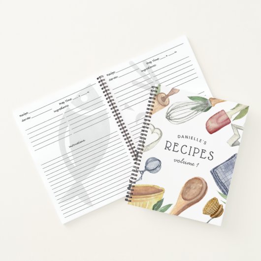 水彩キッチン用品パーソナライズされたレシピ ノートブック (内部)