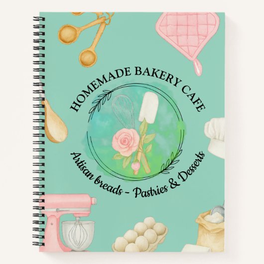 水彩キッチン用品パーソナライズされたレシピ ノートブック (正面)