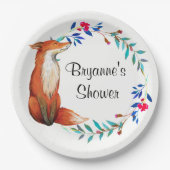 水彩キツネとリースブライダルシャワーパーティープレート ペーパープレート (正面)