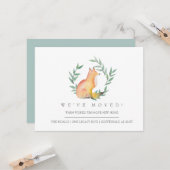 水彩キツネと緑引っ越しました カード (正面/裏面インサイチュ)