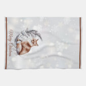 水彩キツネと雪の休日のキッチンタオル キッチンタオル (横)