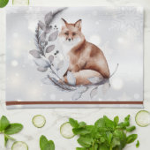 水彩キツネと雪の休日 キッチンタオル (折り畳み)