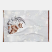 水彩キツネと雪の休日 キッチンタオル (横)