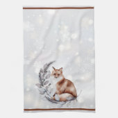 水彩キツネと雪の休日 キッチンタオル (縦)