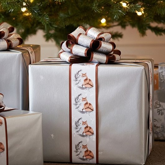 水彩キツネと雪の休日 サテンリボン