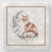 水彩キツネと雪の休日 ストーンコースター (正面)