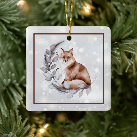 水彩キツネと雪の休日 セラミックオーナメント (ツリー)