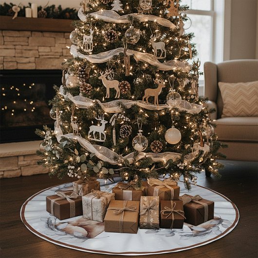 水彩キツネと雪の休日 ブラッシュドポリエステルツリースカート