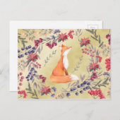 水彩キツネウィンターベリー金ゴールド ポストカード (正面/裏面)