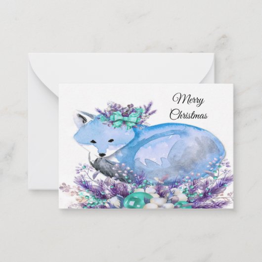 水彩キツネクリスマスカード ノートカード (正面)
