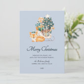 水彩キツネクリスマススリーズブルー非写真 シーズンカード (スタンド正面)