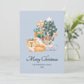 水彩キツネクリスマススリーズブルー非写真 シーズンカード (スタンド正面)