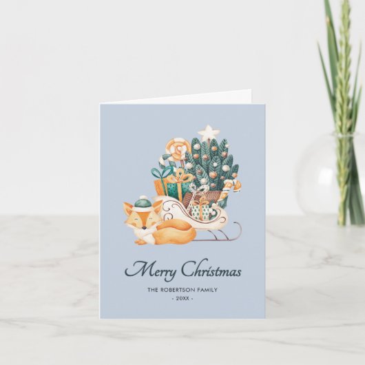水彩キツネクリスマススリーズ非写真折り畳み シーズンカード (正面)