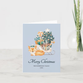 水彩キツネクリスマススリーズ非写真折り畳み シーズンカード
