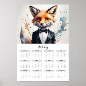 水彩キツネタキシード2025のウォールカレンダーを着て ポスター (正面)