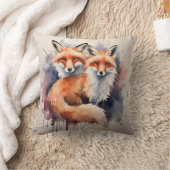 水彩キツネデュオ クッション (ブランケット)