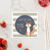 水彩キツネネイビーオレンジウッドランド誕生日 スタンダードカクテルナプキン (インサイチュ)