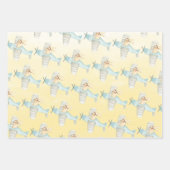 水彩キツネバニー&マウス飛んでいる飛行機 ラッピングペーパーシート (正面3)