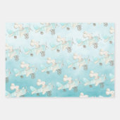 水彩キツネバニー&マウス飛んでいる飛行機 ラッピングペーパーシート (正面)